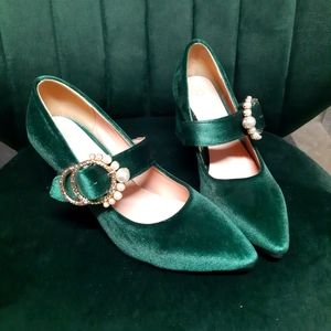 Emerald, velvet chunky heels! Size 7